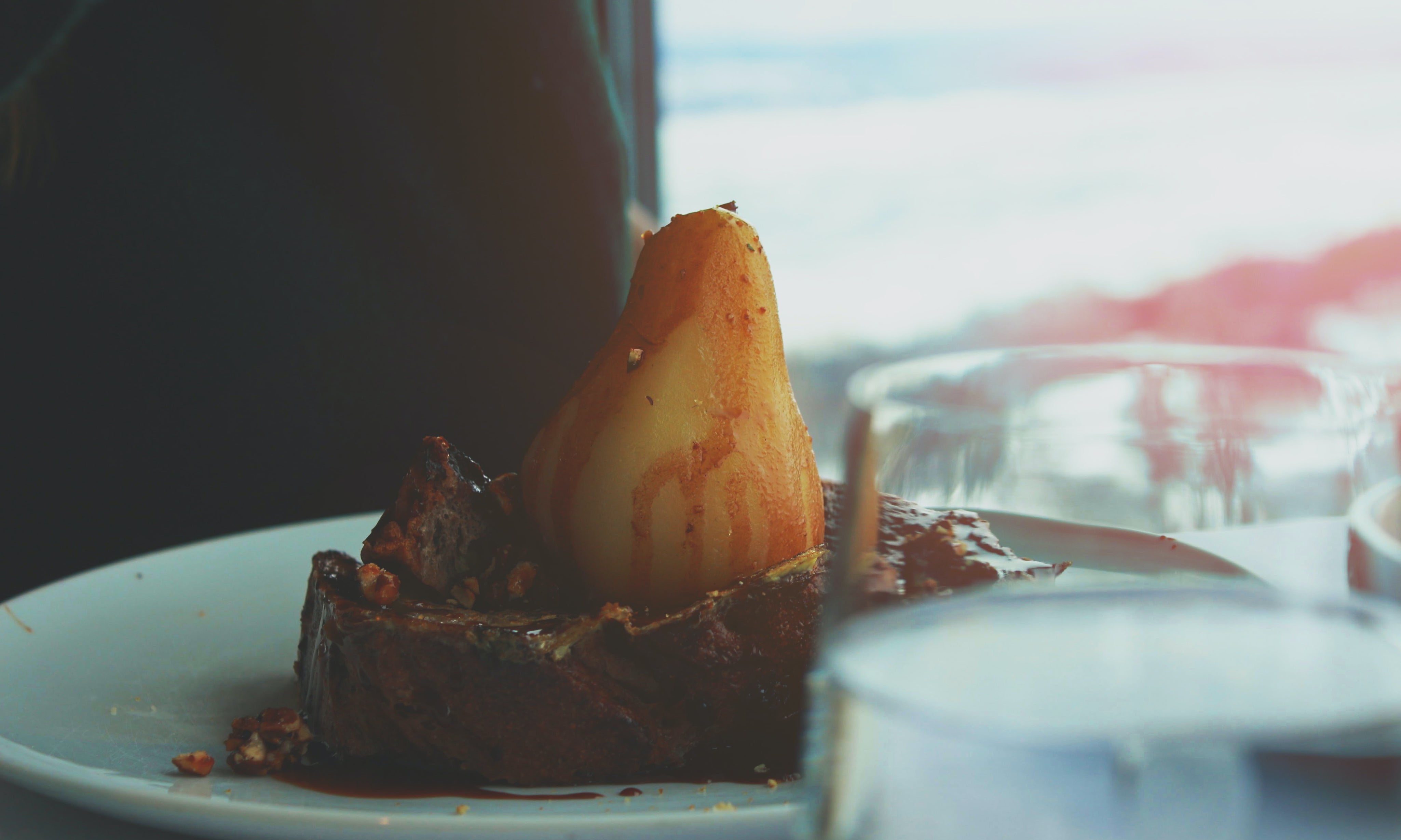Blackberry Brownies with Roasted Pears