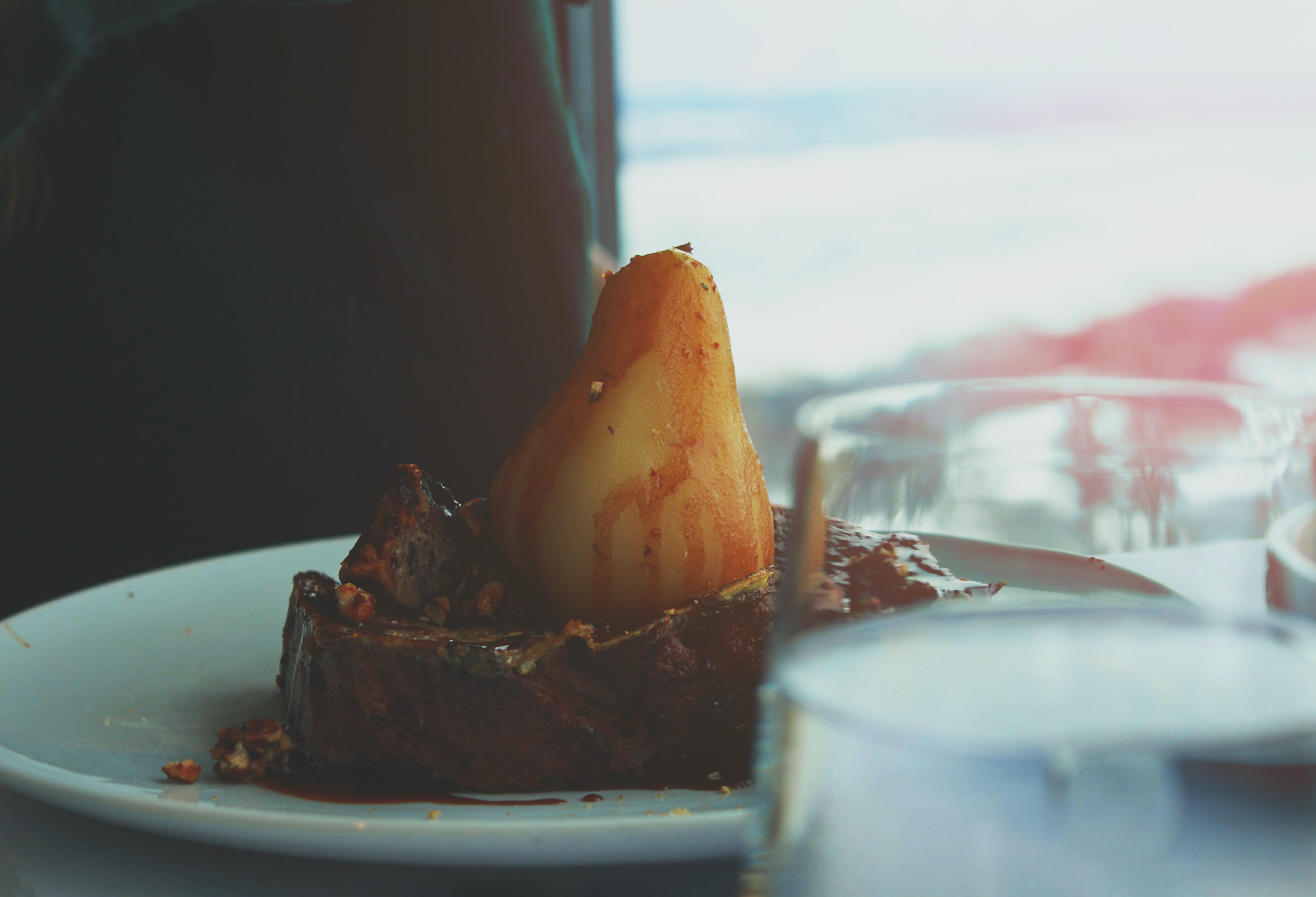 Blackberry Brownies with Roasted Pears