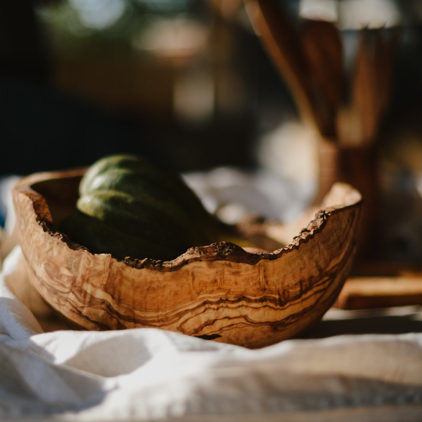Rustic Knotted Olive Wood Bowl