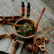Salad Bowl with Wooden Serving Utensils